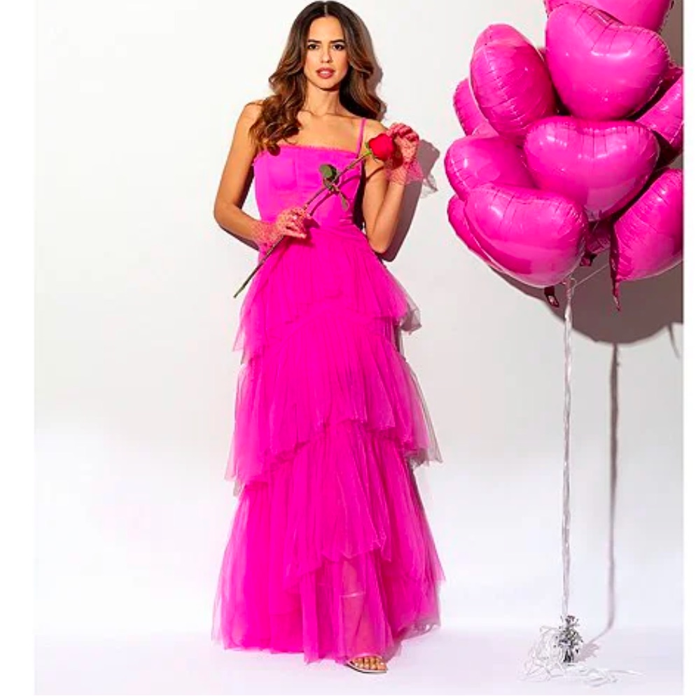 Nwt Betsy & Adam Pink Tulle Evening Gown